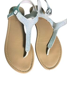 Soda Iridescent Crystal T-Strap Sandals - White